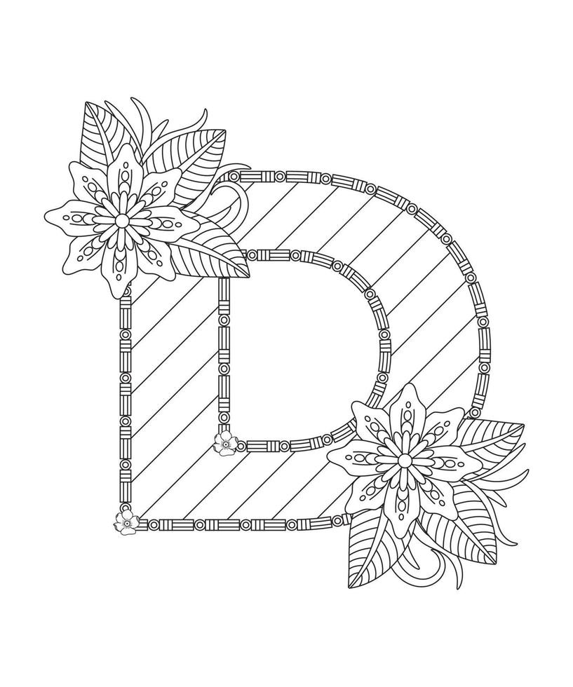 página de coloreado del alfabeto con estilo floral. abc página para colorear - letra d vector libre