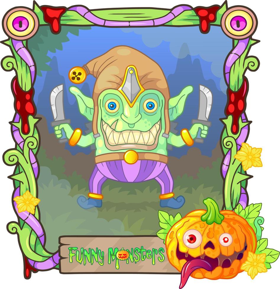cartoon funny monster card vector