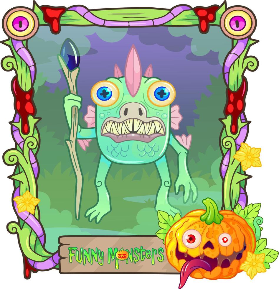 cartoon funny monster card vector