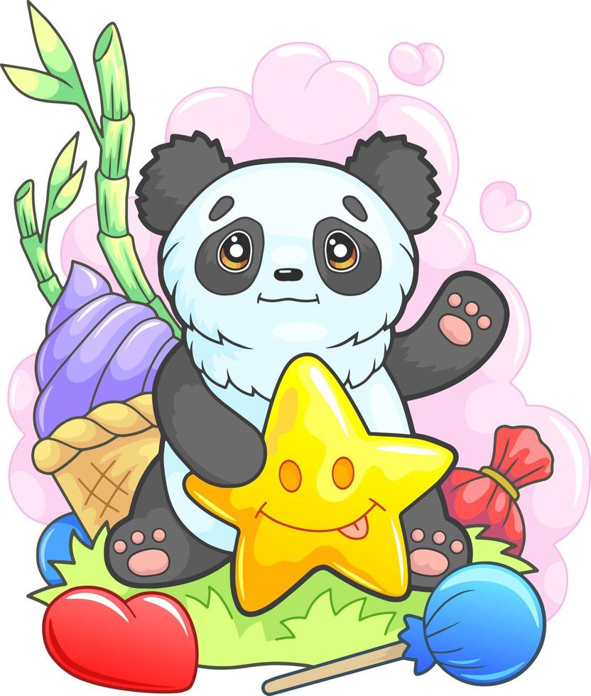 pequeño panda lindo vector