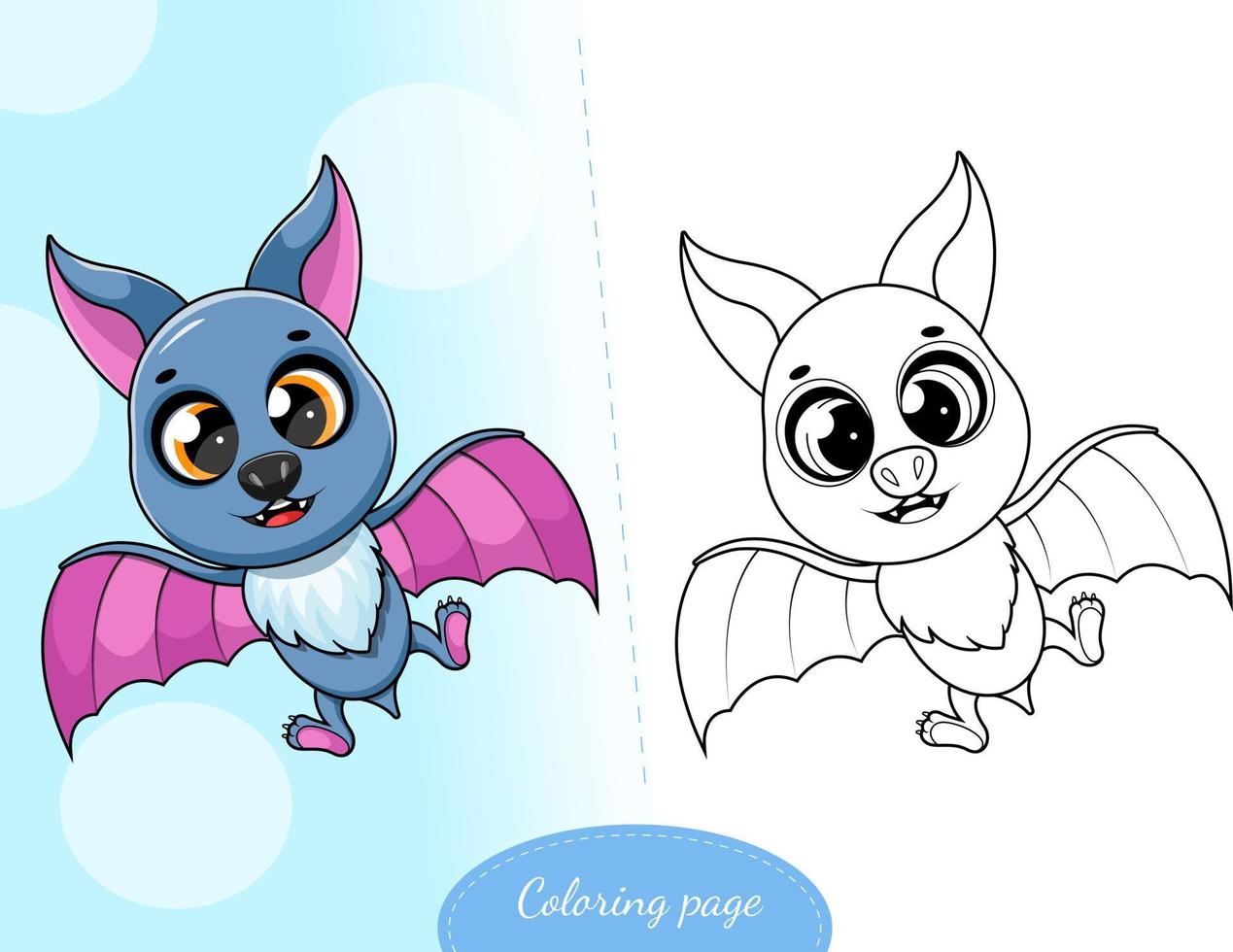 Coloring page. A cute cartoon bat vector