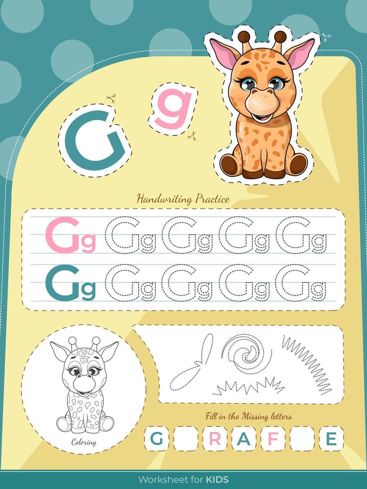 The education worksheet for kids with a giraffe and letters vector