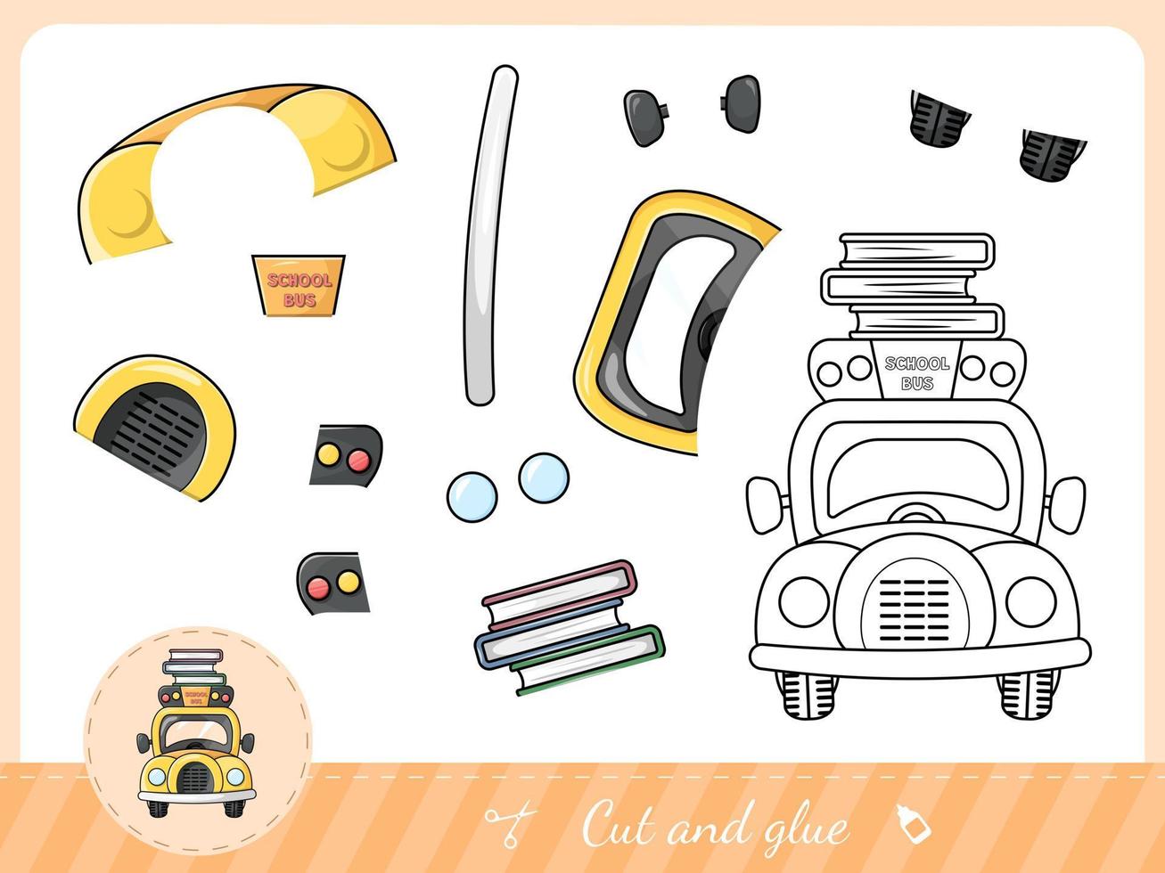 Cut and glue a cartoon yellow school bus vector