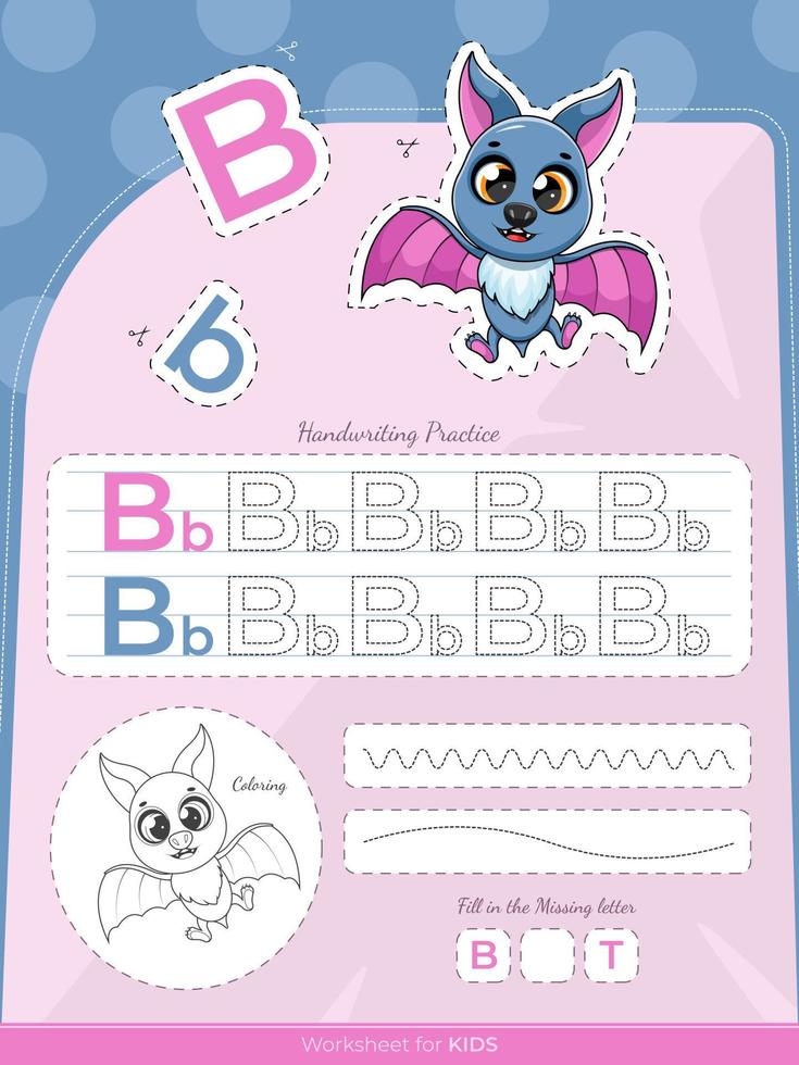 The education worksheet for kids with a bat and letters vector