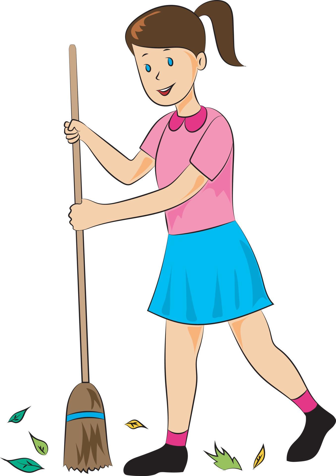 cute girl sweeping with broom 11374630 Vector Art at Vecteezy
