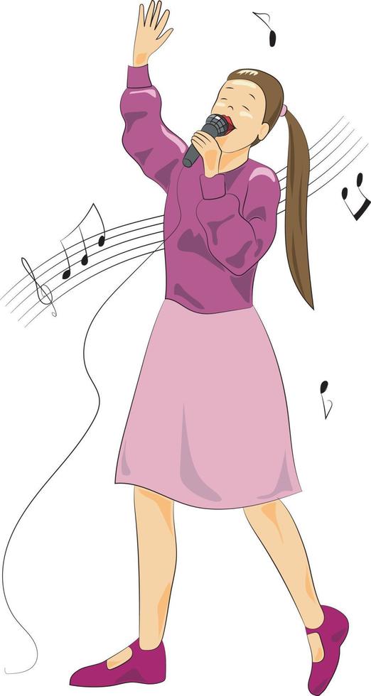 young girl singing with a microphone vector