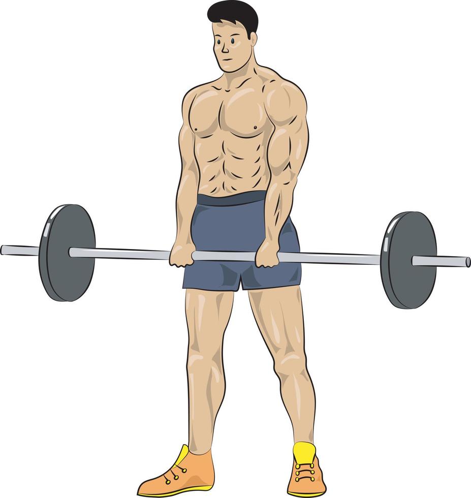 young fitness man lifting weights vector