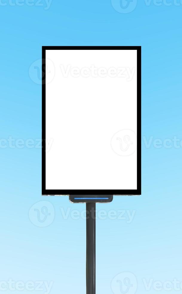 Pole billboard with mock up white screen on blue background and clipping path photo