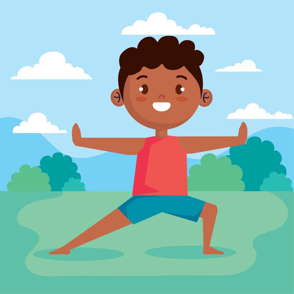 afro boy practicing yoga vector