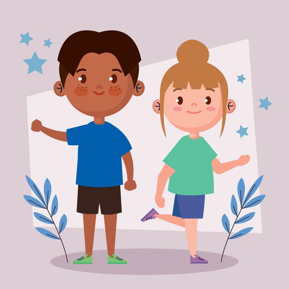 little kids couple walking vector