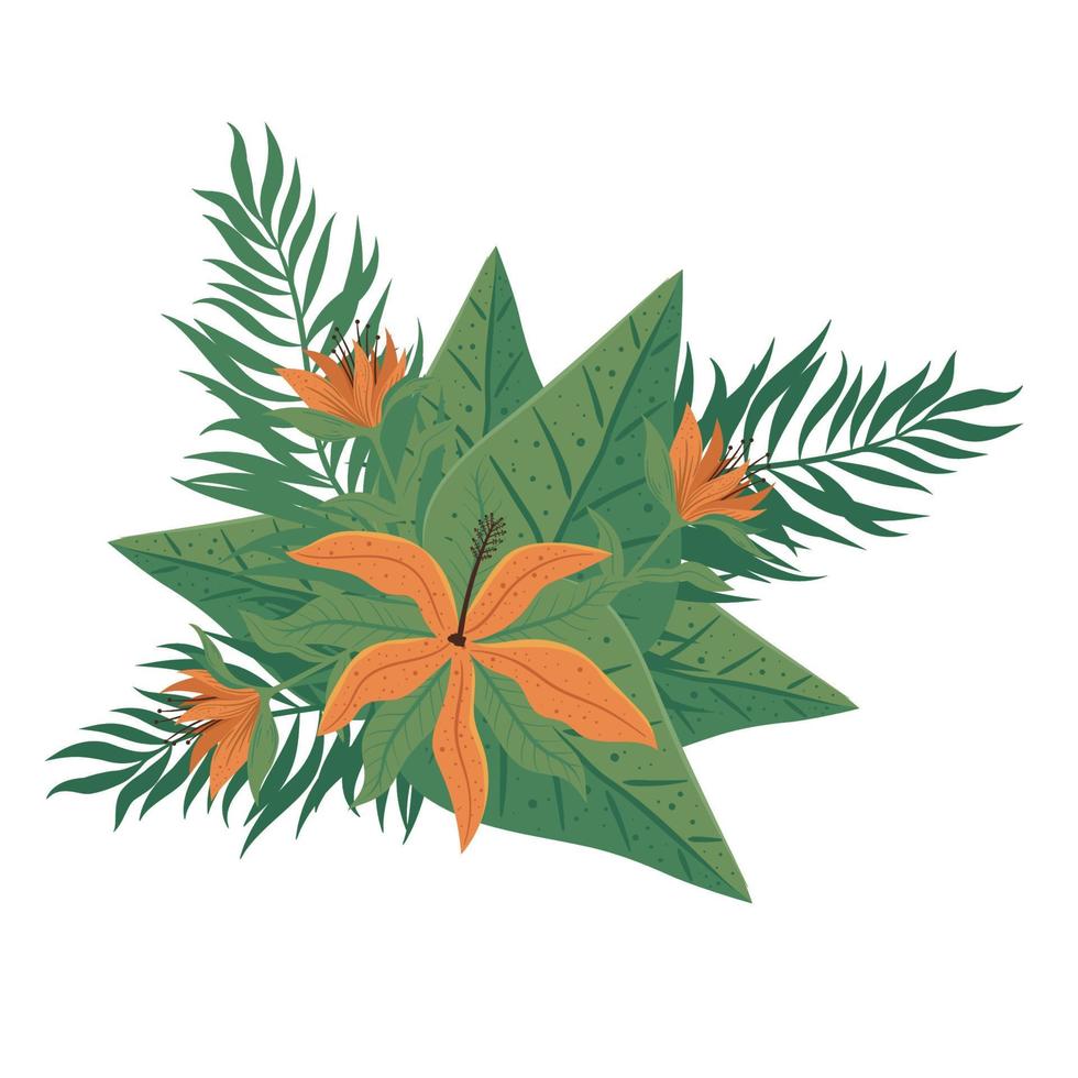 exotic flowers and leafs vector