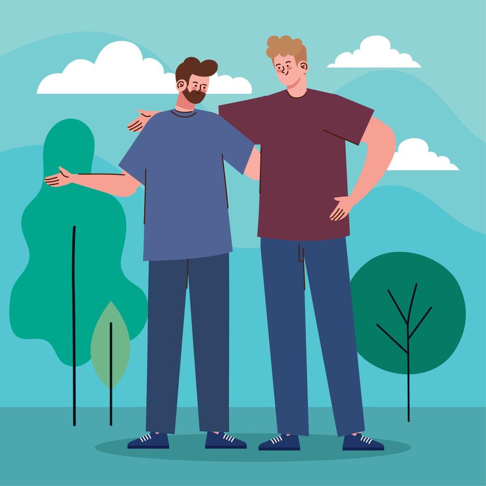 young male friends and trees vector