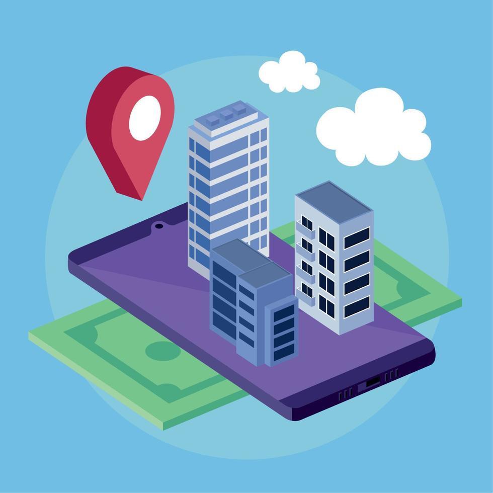 buildings in smartphone tech vector