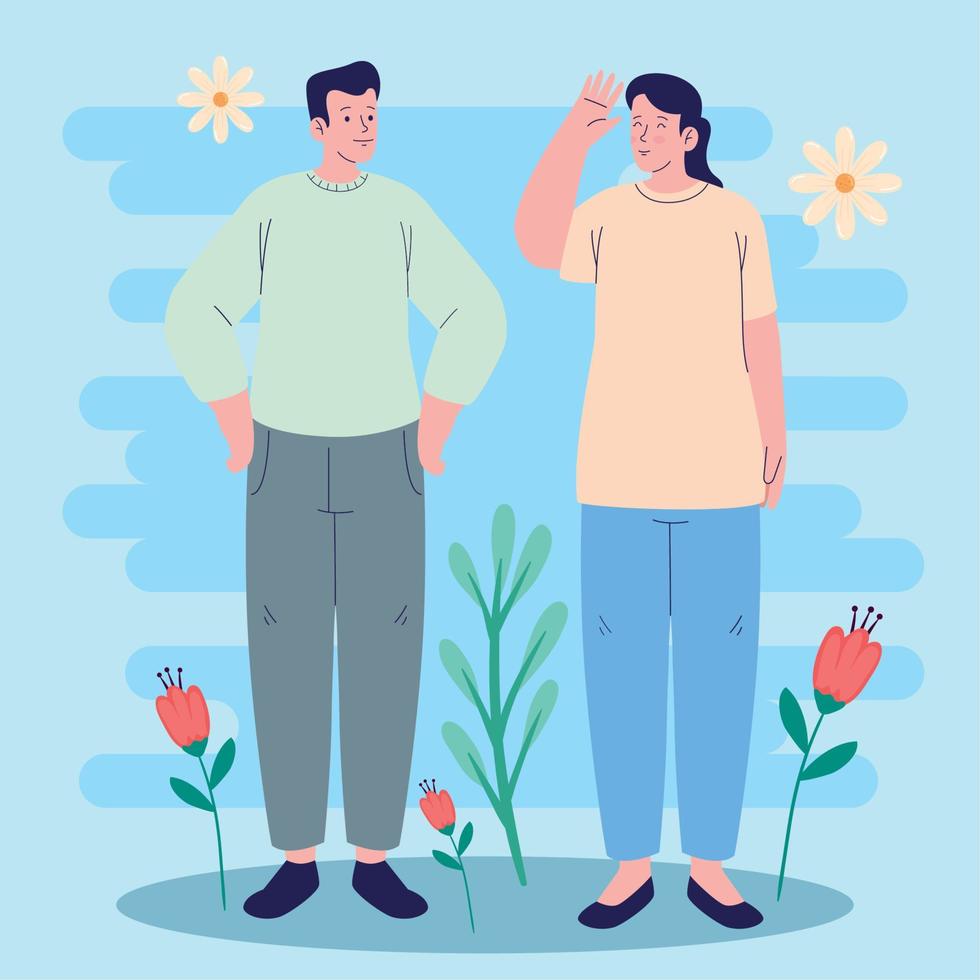 friends couple with flowers vector