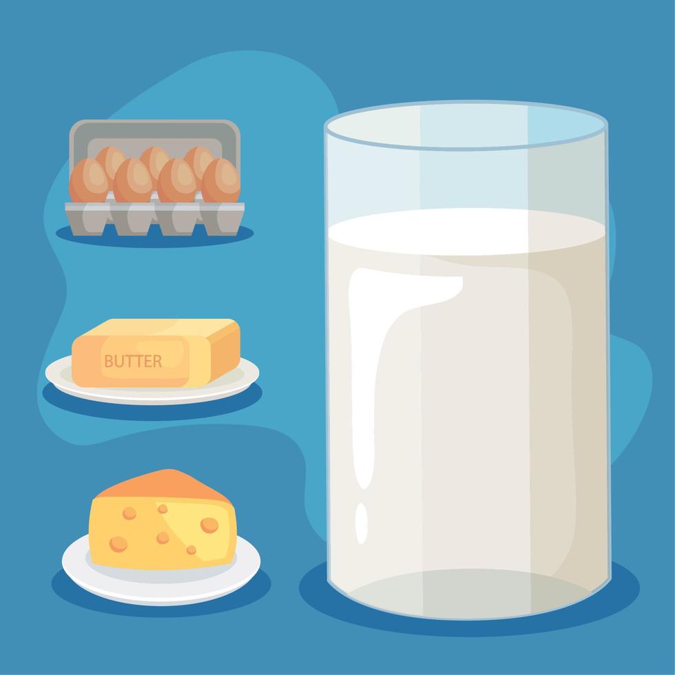 four dairy products icons vector