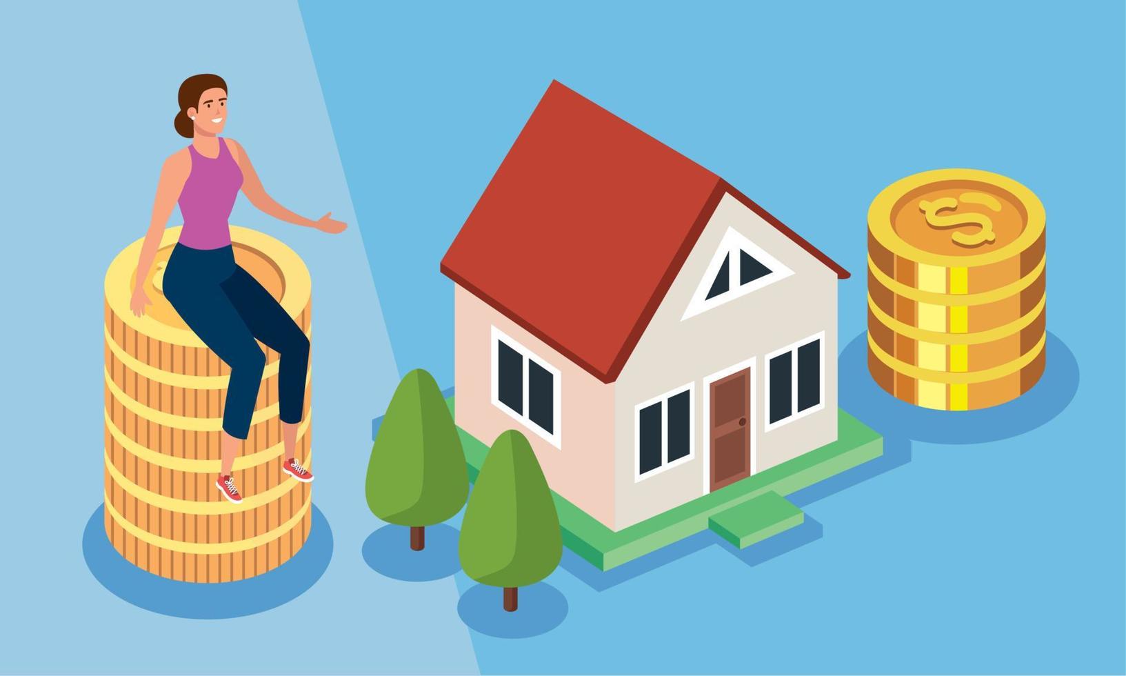 woman in coins and house vector