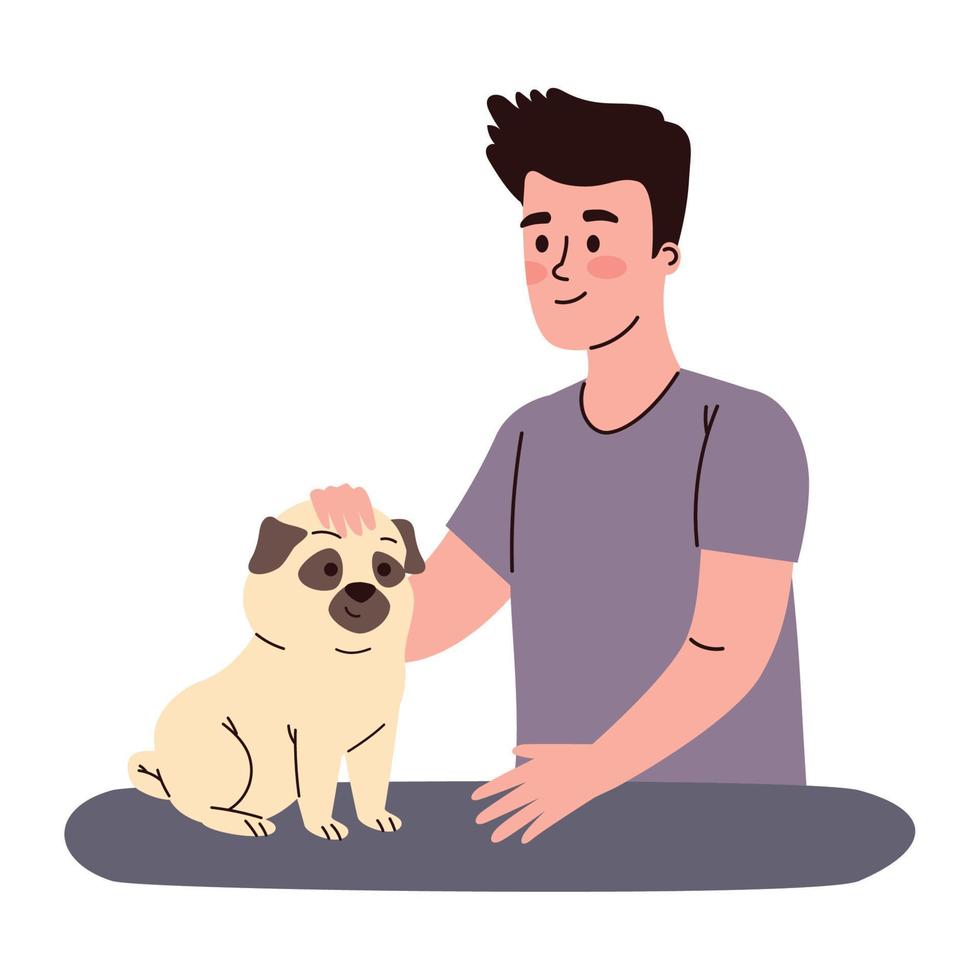 male owner caressing dog vector