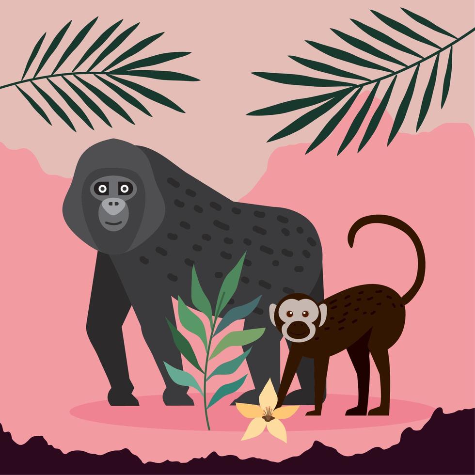 gorilla and macaque monkeys vector
