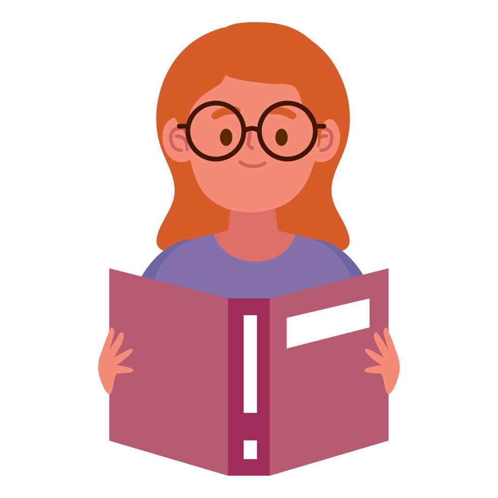 redhead girl reading book vector