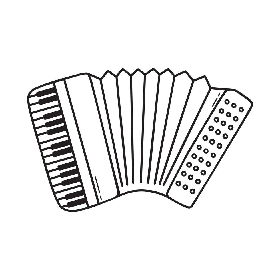 Hand drawn accordion doodle. Musical instrument in sketch style. Vector illustration isolated on white background