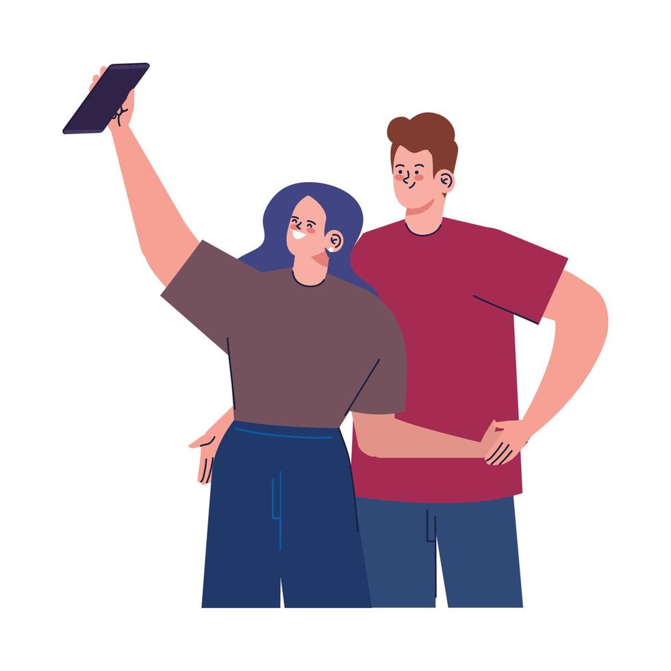 pareja tomando selfie sonriendo vector