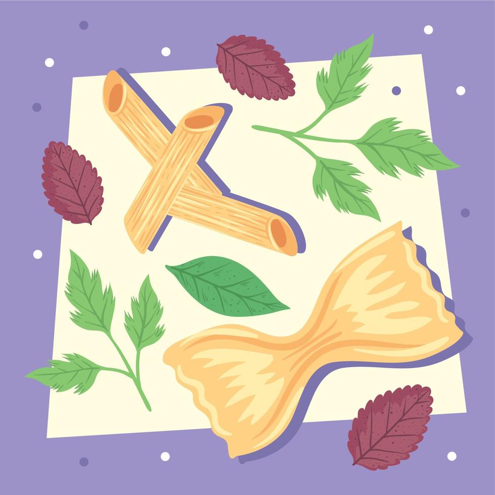 pasta and leafs ingredients vector