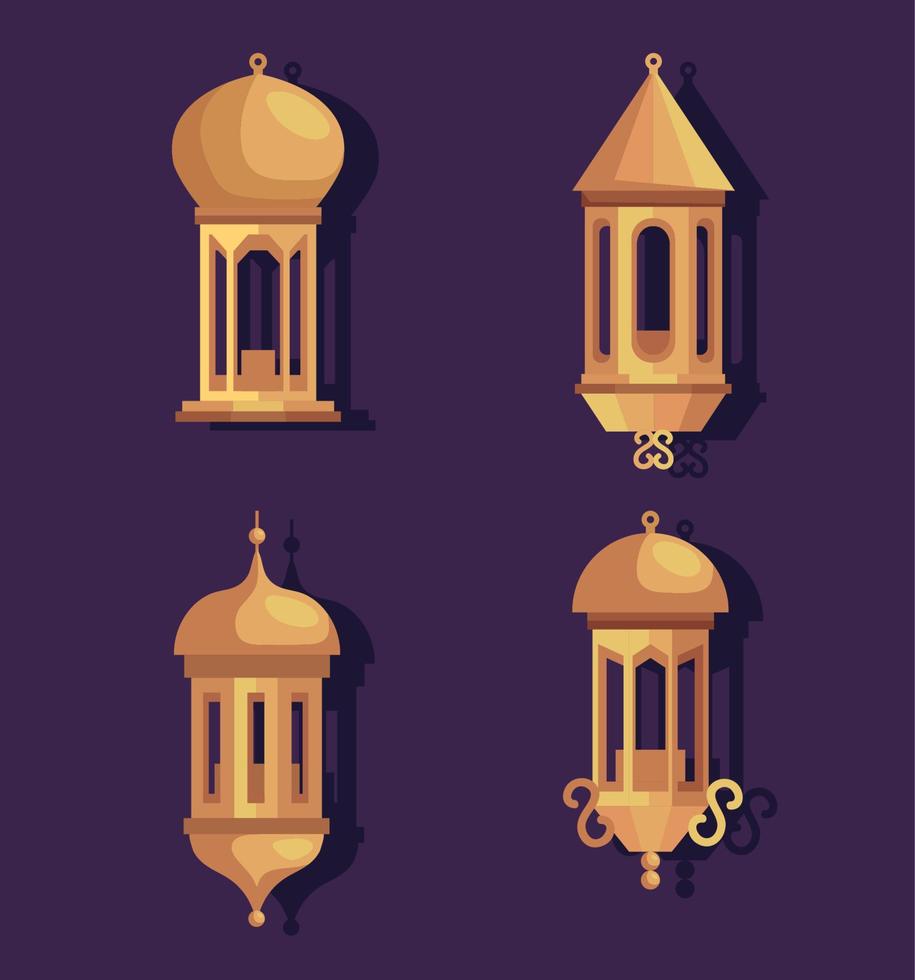 four golden lamps vector