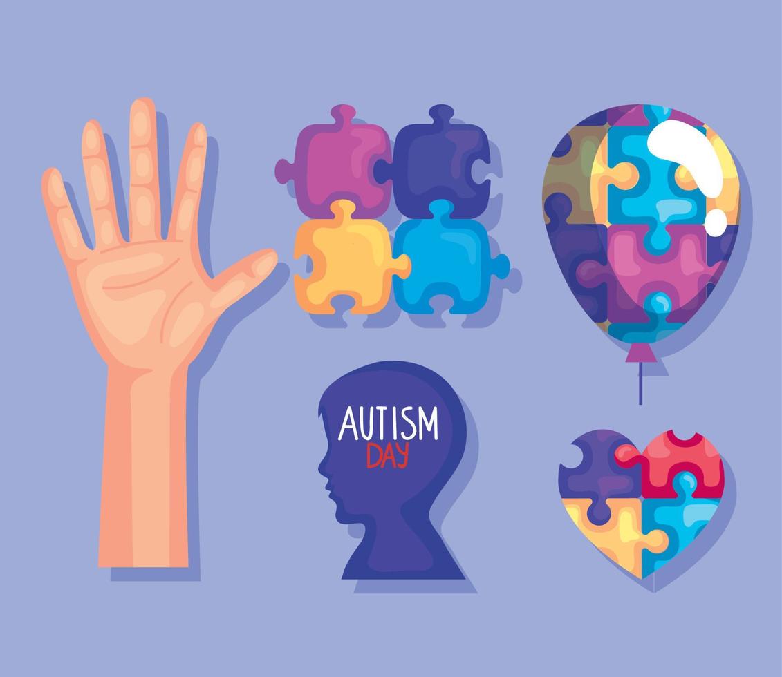 five autism day icons vector