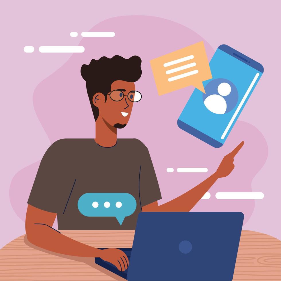 man with laptop and smartphone vector