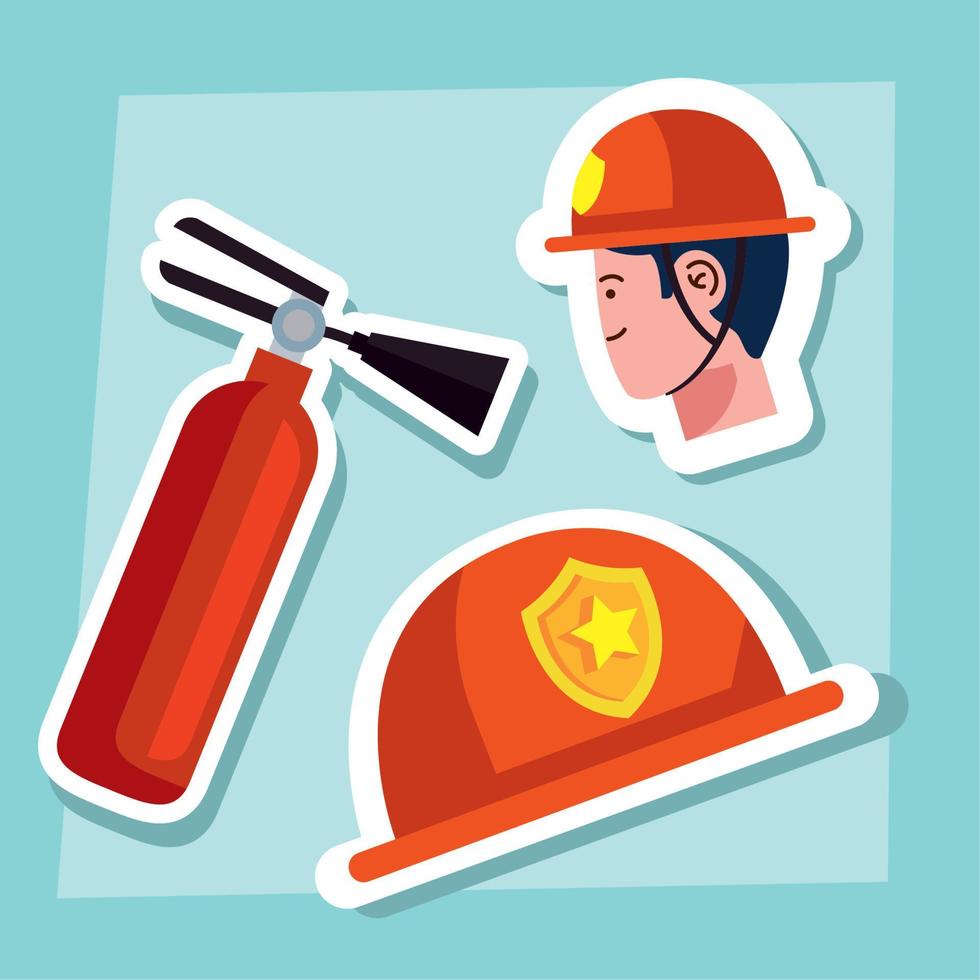 fireman head and extinguisher vector