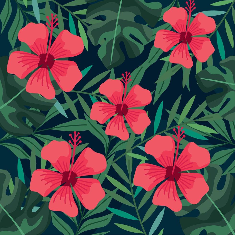 red flowers garden decorative pattern vector