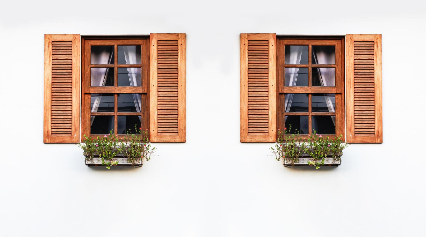 Two modern front windows with white wall from outside view 11375349
