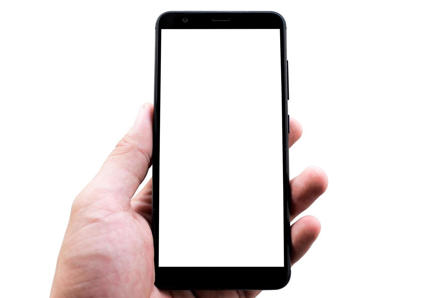 Black mobile smart phone mock up on white background photo