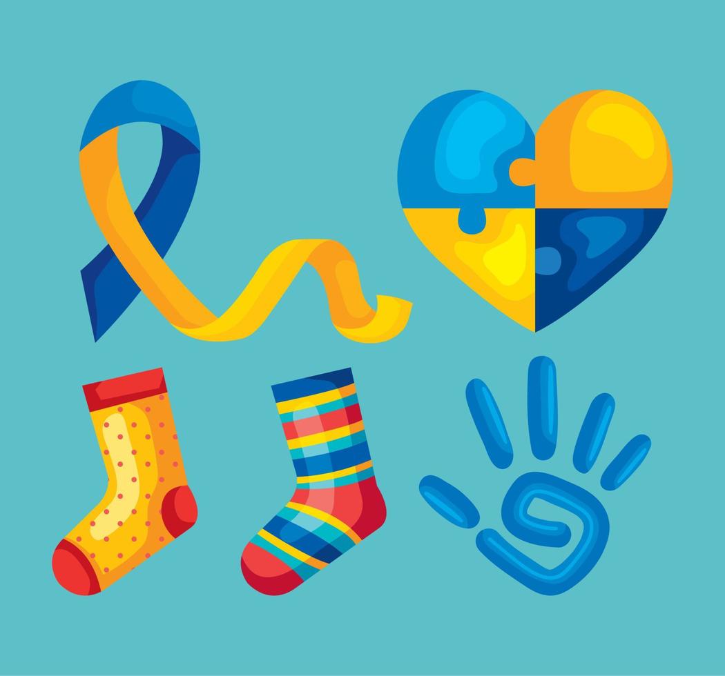 down syndrome day five icons vector