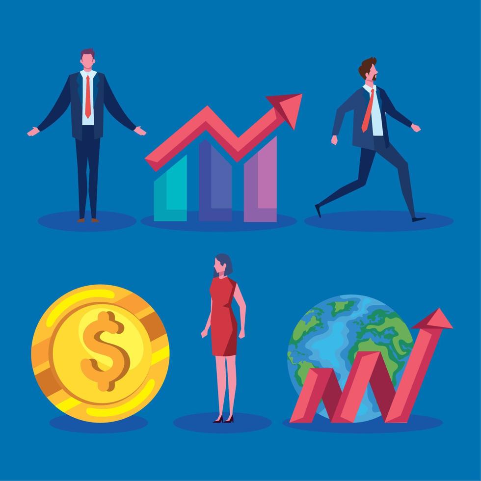 business persons and growth icons vector