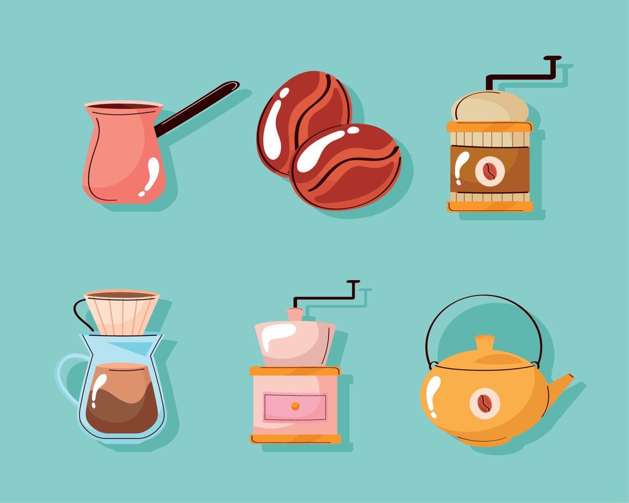 six coffee beverage icons vector