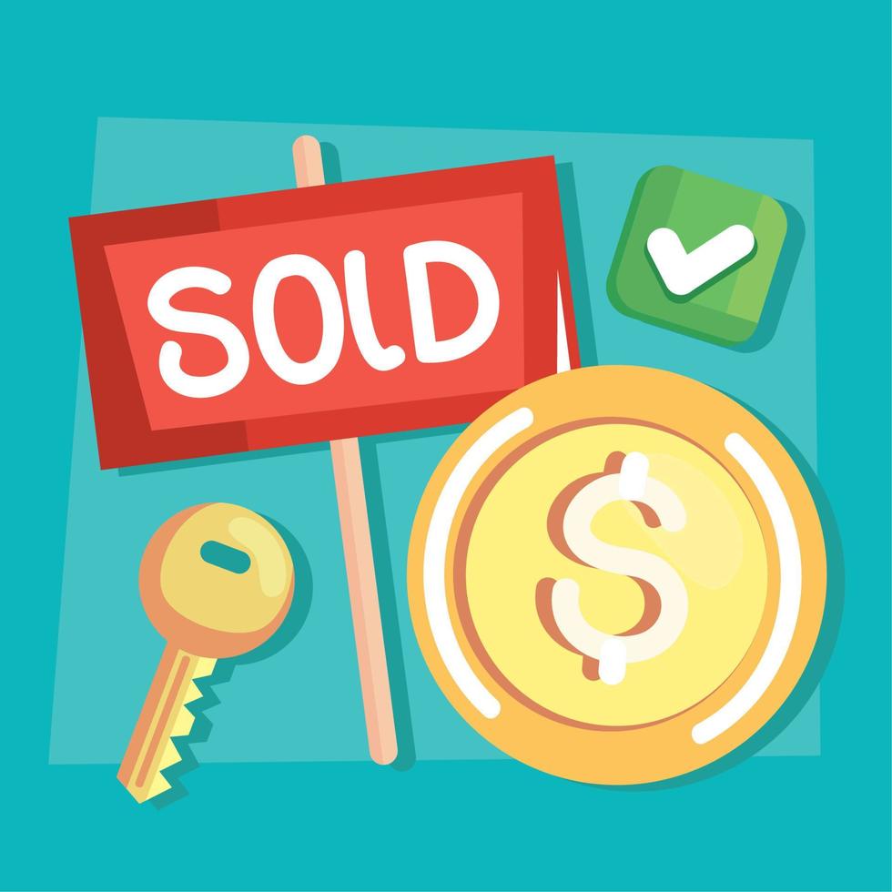 sold label with coin vector