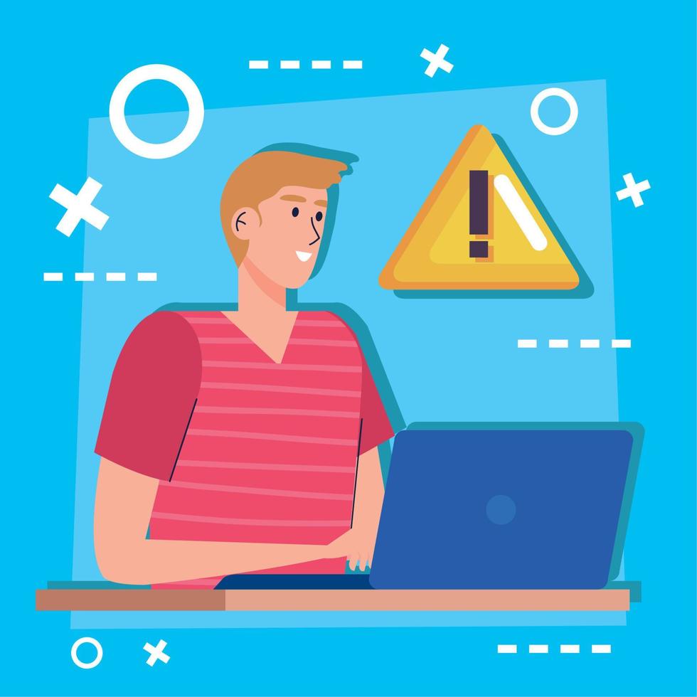 man using laptop alert vector