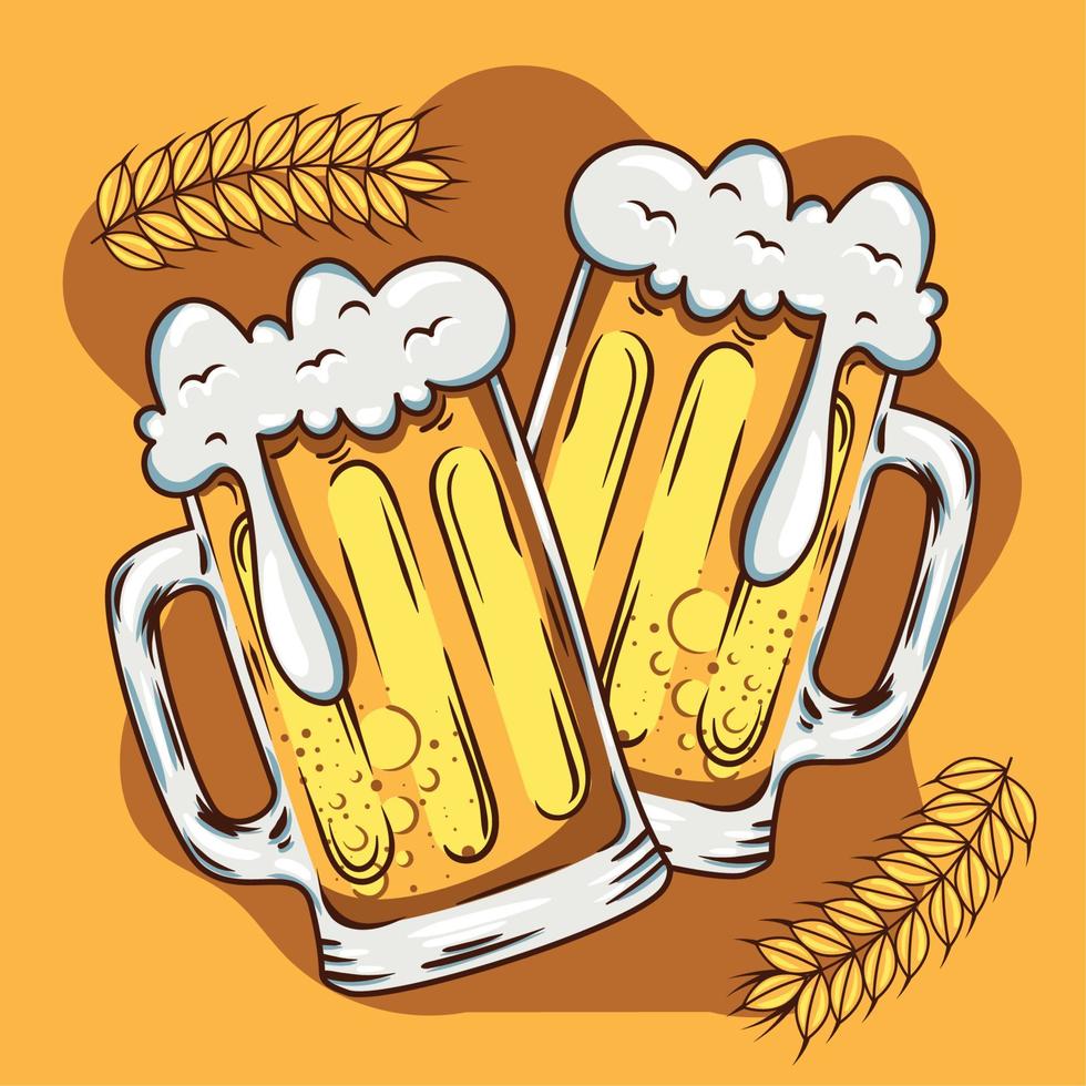 beers jars with ears of barley vector