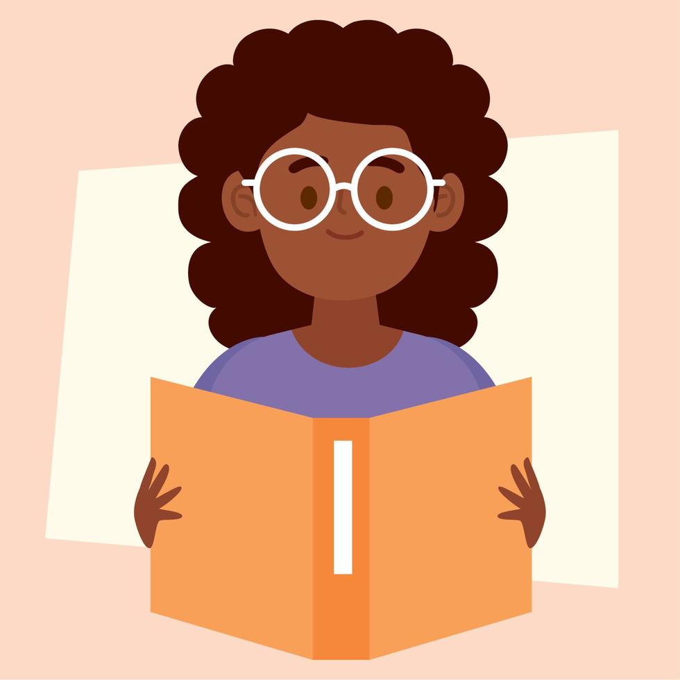 afro girl reading book vector