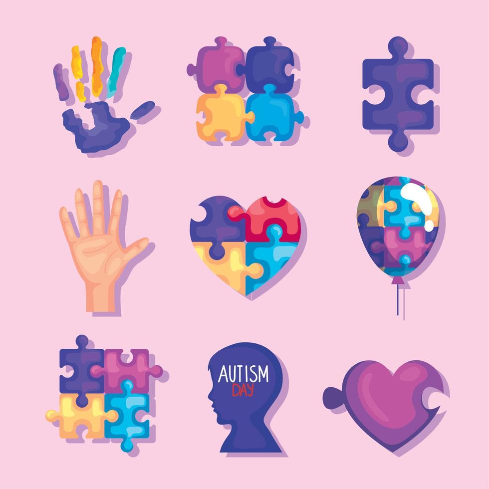 nine autism day icons vector