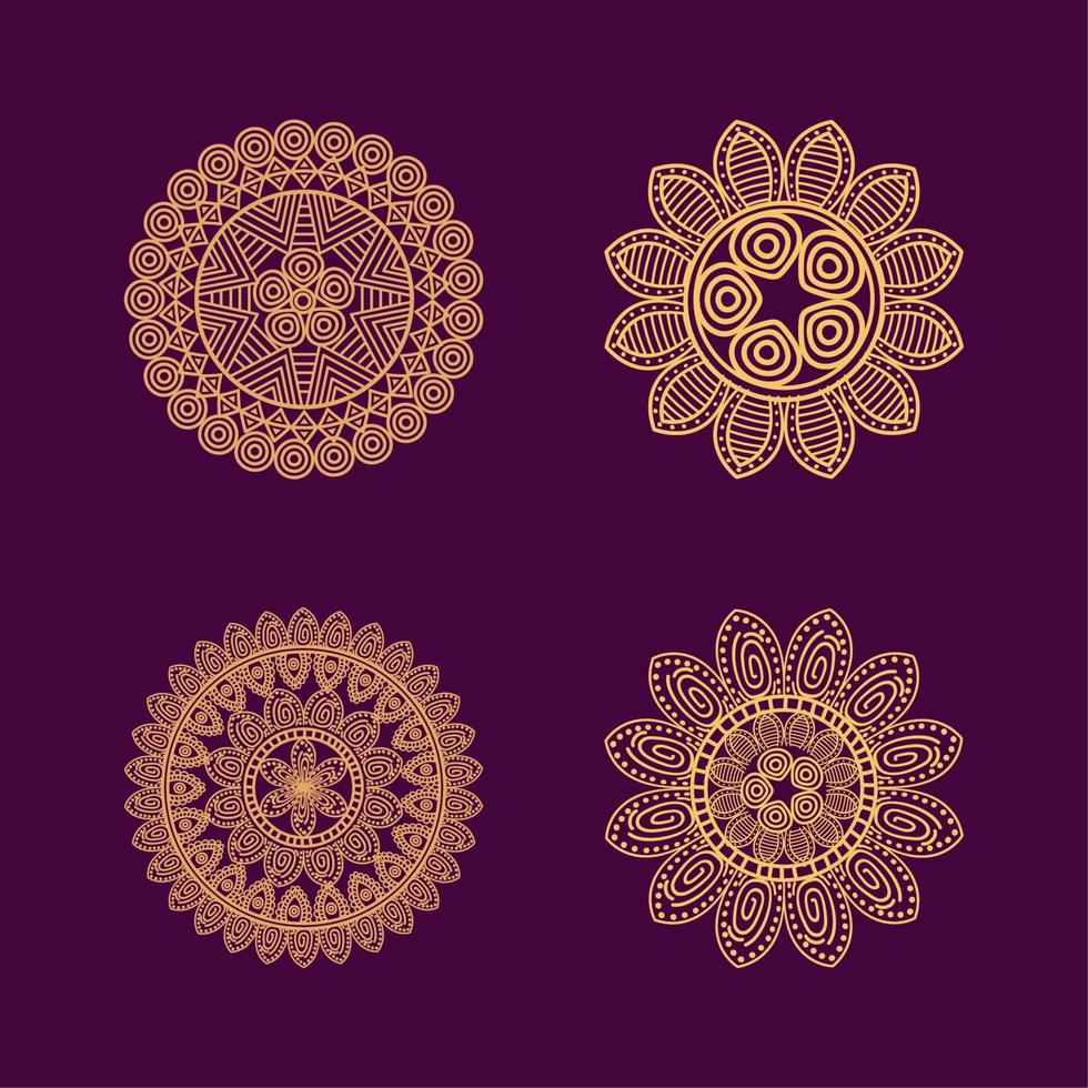 cuatro mandalas iconos dorados vector