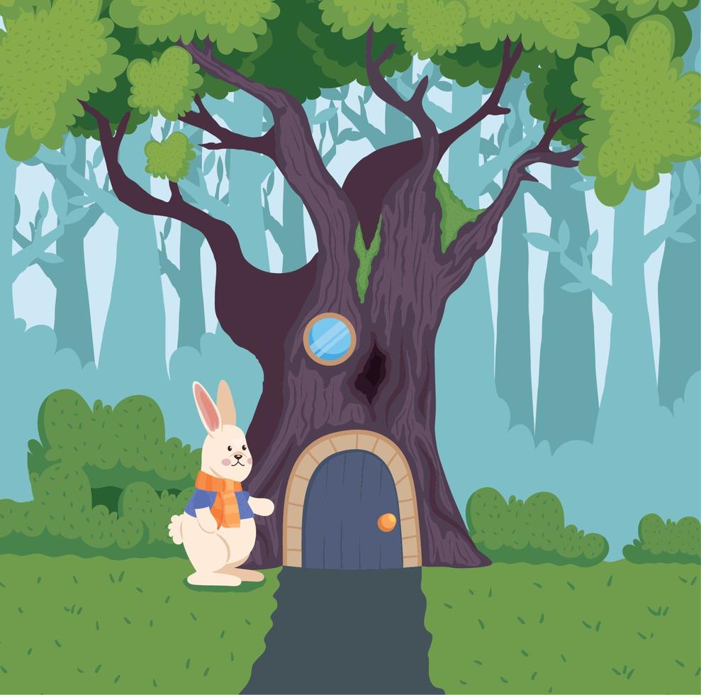 enchanted forest with rabbit vector