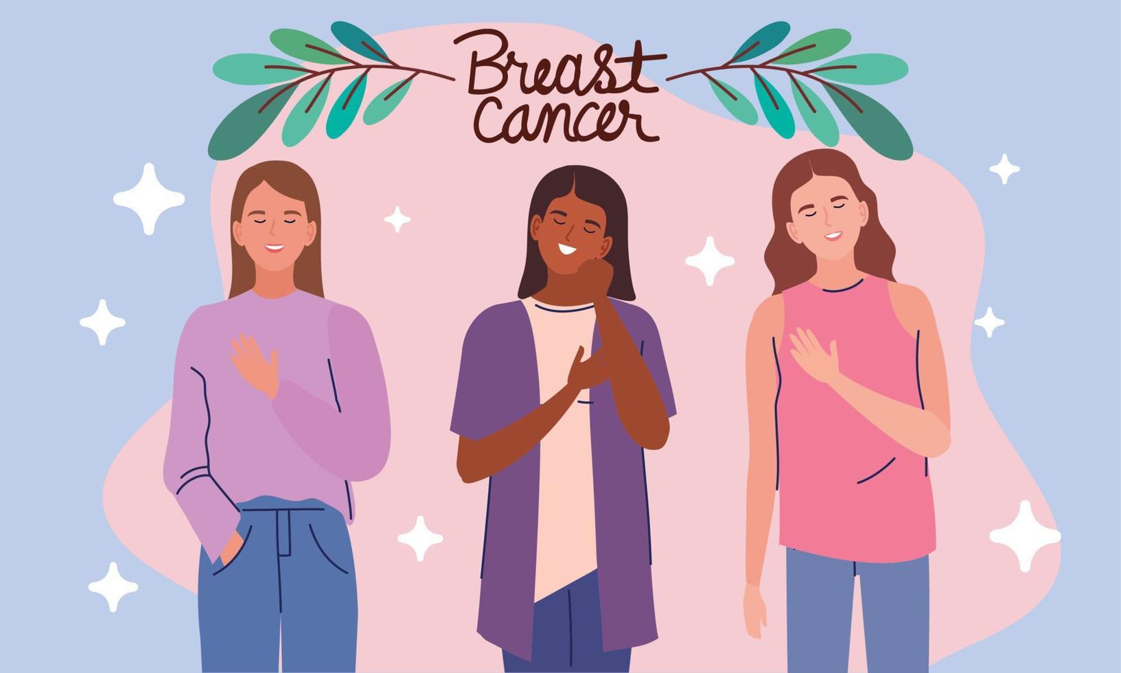 breast cancer lettering with three girls vector