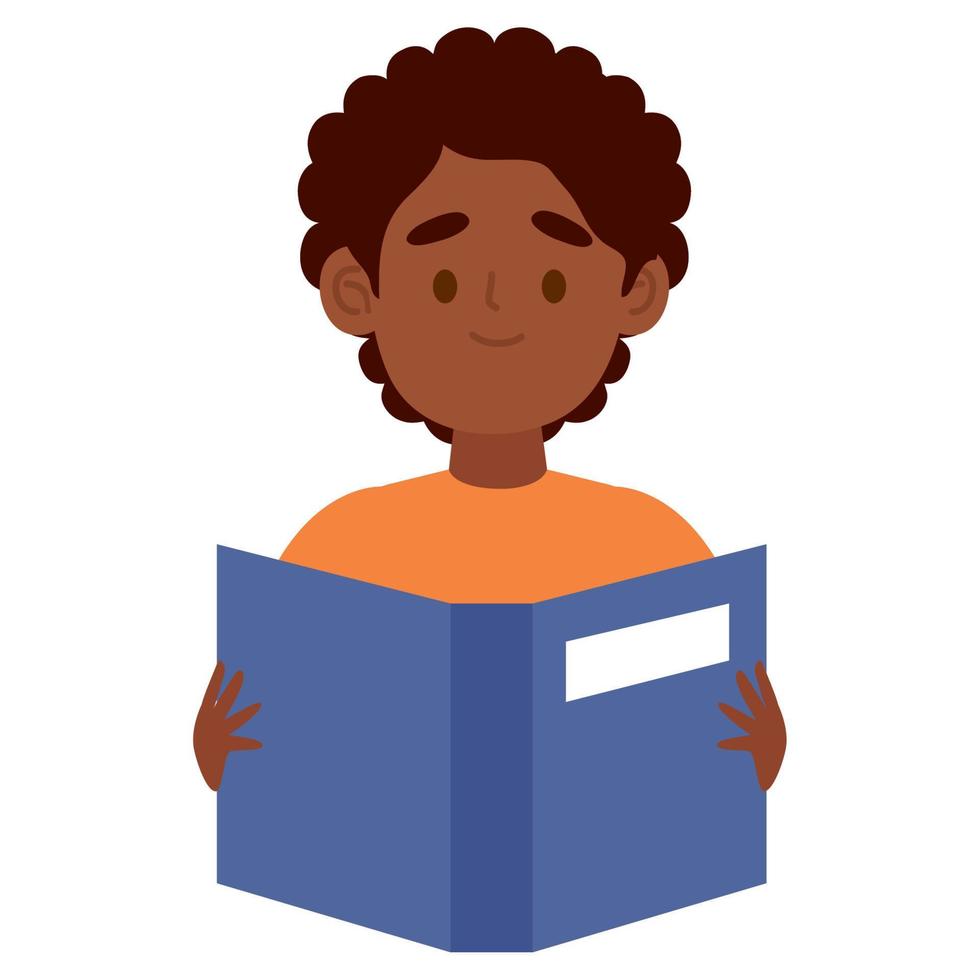 afro little boy reading book vector