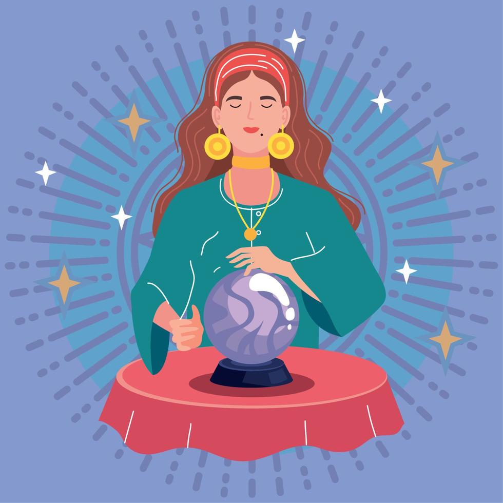 fortune teller woman with magic sphere vector