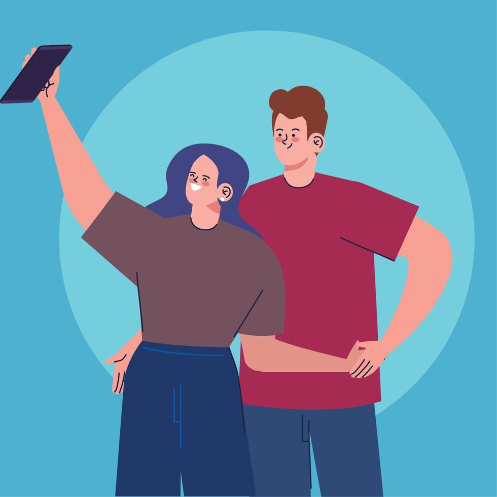 pareja feliz tomando selfie vector