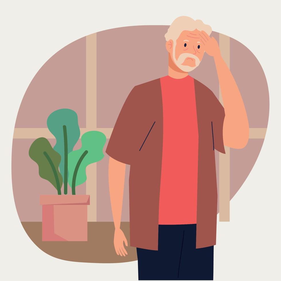 old man suffering alzheimer vector