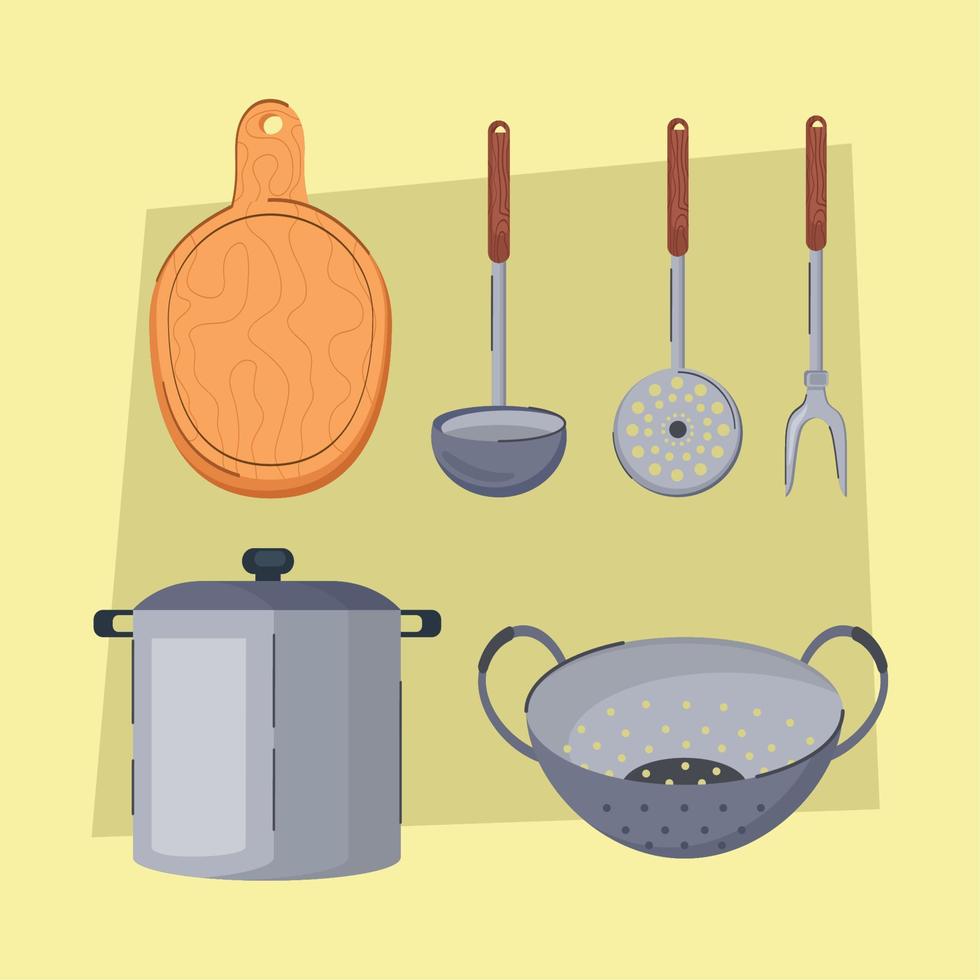 six kitchen equipment icons vector