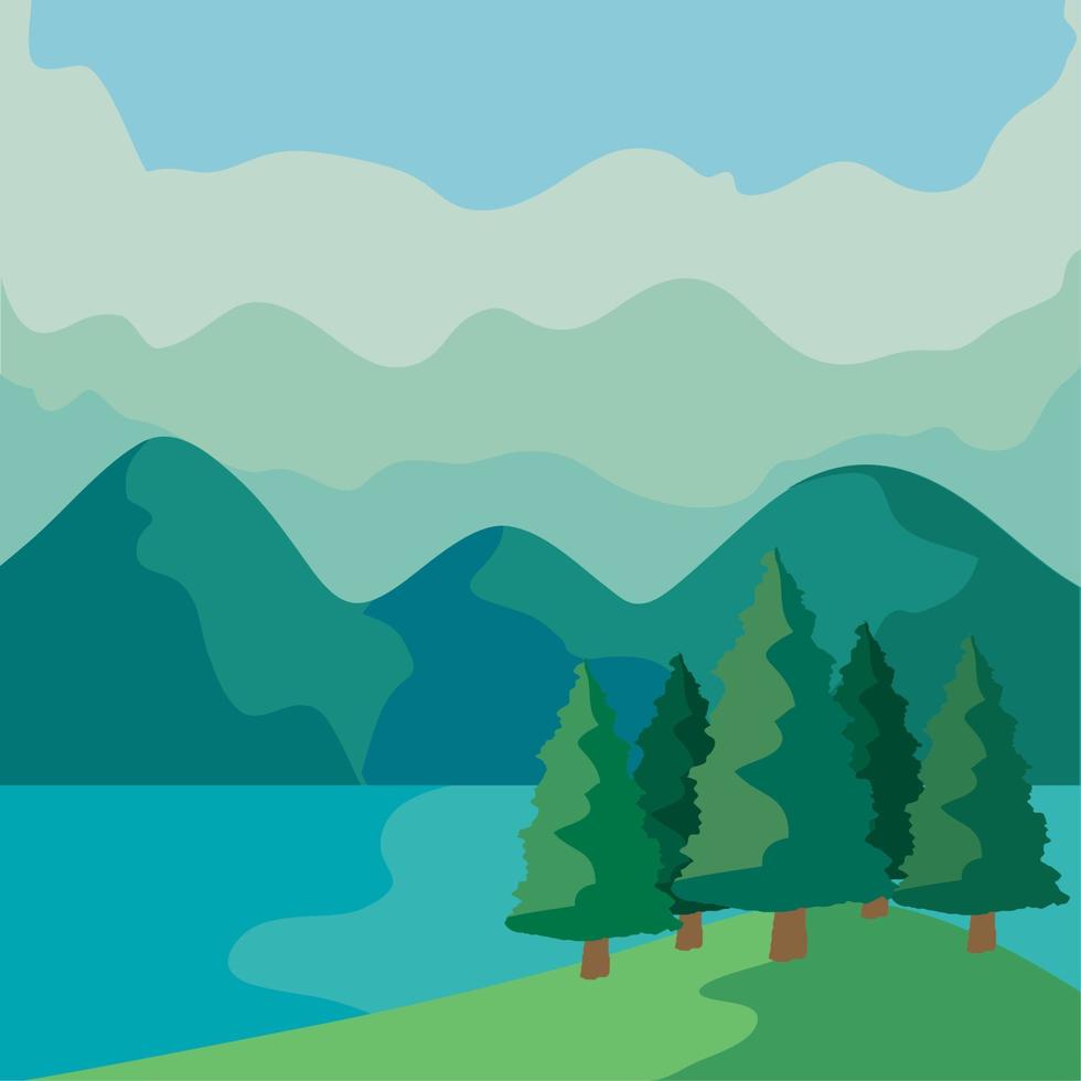 lago y paisaje de pinos vector